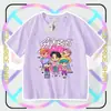 Kpop Caçadores de Demônios Sajia Boys Grupo Feminino Caçador de Demônios Camiseta Casual de Manga Curta Fora do Ombro para Meninos e Meninas Tendência