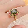 Anillos de Amatista Europeos y Americanos Transfronterizos Más Vendidos, Anillos de Cobre Incrustados con Circonita y Perlas, Joyería al por Mayor con Diseño Creativo de Girasol