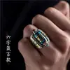 Anillo Rotatorio con Mantra de Seis Sílabas y Cuenta Dzi de Nueve Ojos para Hombres y Mujeres, Anillo Vintage Hecho a Mano Resistente y Audaz para el Año Nuevo de Xizang