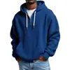 Moletom com Capuz Americano Pesado de Waffle Manga Longa para Homens, Ombro Caído, Caimento Solto, Cor Sólida, Jaqueta Esportiva Casual Masculina