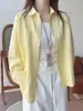 Camisa de Manga Larga Color Amarillo Dopamina 2026 para Mujer, Camisa Holgada para Capas de Verano, Ropa Exterior, Protección Solar, Azul