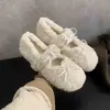 Primer Encuentro Temporada Lazo Zapatos Peludos para Mujer Otoño/Invierno Nuevo Estilo Estilo Hada Suave Zapatos de Algodón Cálidos Con Felpa Mary Jane Zapatos de Salón