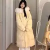 Abrigo de algodón con relleno de plumón de longitud media para mujer, nuevo estilo invierno 2026, dulce y suave, con cuello grande de pelo, capucha y forro engrosado para abrigar, moderno