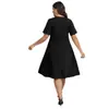 Vestido feminino de tamanho grande, europeu e americano, com estampa de flor queimada, cintura oca, manga curta, vestido de manga grande, cor sólida F202031