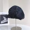 Gorra de Pescador a Rayas Moda Estilo Coreano para Mujer, Nueva Elegante Versátil de Otoño Pico de Pato Nube, Gorra de Pescador Elegante de Moda