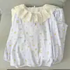Pijama doble largo de encaje de algodón nube a cuadros amarillos, conjunto fino y amigable con la piel para casa para mujer en primavera y otoño