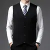 Colete Cardigan de Tricô Masculino de Botão Único para Outono e Inverno, Colete Interno de Lã Liso, Suéter Masculino Sem Mangas para Negócios
