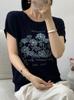 Verano Europeo Nuevo Moderno Elegante Tejido Jacquard Versátil Manga Corta Holgado Adelgazante Lujo Ligero Delgado Top para Mujer