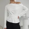 Camiseta de Manga Larga con Hombro Descubierto Estilo Puro Deseo Europeo y Americano para Mujer Primavera 2026 Nuevo Top Transfronterizo con Lazo en la Cintura para Viaje