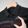 Camiseta Masculina de Lã 100% Pura, Nova para Primavera e Outono, com Gola, Camisa Polo Básica Casual para Pais de Meia-Idade