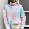 Estación Independiente de Amazon Temu Chaqueta Cardigan Suéter de Cuello Alto Estampado Abstracto Tie-Dye 3D para Mujer E127