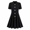 Vestido curto de tricô com gola polo transfronteiriço para mulheres, vestido de tricô de verão da Amazon de abotoamento simples com acinturamento e design estiloso