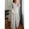 Enviado Ahora 2025 Sitio Independiente Transfronterizo Europeo y Americano Conjunto de Dos Piezas de Camisa de Color Sólido de Algodón y Lino Suelto y Pantalones de Pierna Ancha con Botones para Mujer