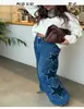 2026 Nova Moda Casual Cruzada Europeia e Americana Feminina Calça Jeans Reta Solta com Design de Pentagrama 89388