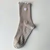 Meias Esportivas para Mulheres, Meias para Fitness Yoga, Profissionais Antiderrapantes com Bordado de Coração de Renda Personalizadas para Pilates Meia-Canela para Mulheres