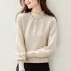 Suéter de Tricô com Gola Alta Meia e Pedrarias Feminino, Novo Outono/Inverno Solto Casual de Manga Longa, Blusa Base Versátil, Top Tendência