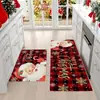 Alfombra de Piso de Terciopelo de Cristal de Dibujos Animados Navideños, Felpudo para Entrada de Casa, Felpudo Decorativo Navideño Antideslizante Absorbente de Agua