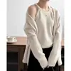 [Lã de Ovelha] Conjunto de Cardigan Malha Suspensório Design Duas Peças Outono e Inverno 2025 Terno Suéter Simples Versátil para Mulheres