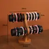 Rack de Armazenamento de Pulseiras de Cristal de Camada Dupla na Cor de Noz, Suporte de Exibição para Pulseiras e Relógios, Rack de Exibição para Transmissão ao Vivo