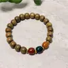 Pulsera de Cuentas Tricolor Hecha de Palosanto Negro, Ébano Negro y Madera de Águila de Hormiga, 08 Cuentas Cilíndricas Vintage, Pulsera del Punto Escénico de Transmisión en Vivo Semáforo