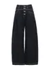 YECHUAN # Jeans de mezclilla cruda de Lyocell de pierna ancha holgados para mujer, nuevo estilo de otoño, pantalones de longitud hasta el suelo deconstruidos plisados