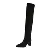 Botas elásticas hasta la rodilla para mujer, nuevo estilo otoño e invierno 2026, punta cuadrada, tacón grueso, botas de jinete adelgazantes, versátiles para figuras petite