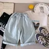 Jeans listrado vertical para meninos estilo verão, calça casual solta unissex estilo coreano, calça estilosa e versátil para bebês