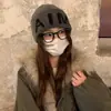 Gorro Grueso Estilo Japonés Gris para Mujer, Moda Callejera de Invierno, Gorro de Punto Estilo Perezoso, Adelgazante, Gorro a Prueba de Frío