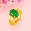Moneda europea chapada en oro de 24k imitación calcedonia verde anillo abierto femenino oro de Vietnam color imitación anillo tesoro fabricantes venta al por mayor