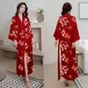 Roupão Feminino Estampado Plus Size de Verão, Roupão de Banho de Cetim Imitação de Seda de Luxo, Roupa de Casa Feminina