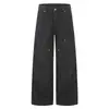 Jeans negros de moda lavados al agua de pierna ancha con bolsillos laterales inclinados, diseño de salpicaduras de tinta con motas blancas, pantalones holgados de estilo callejero hasta el suelo