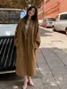 Abrigo de terciopelo de camello de doble cara para mujer 24 años nuevo estilo socialité de alto nivel abrigo largo de lana grueso de doble botonadura