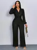 2025 Amazon Wish Roupa Feminina Nova Outono Cruzada Europeia e Americana Cor Sólida Moda Casual Versátil Macacão