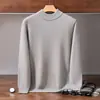 Suéter de cachemira para hombre, tejido de punto grueso de doble hilo de siete agujas con cuello alto medio, suéter de capa base de punto para otoño e invierno