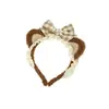 Diadema de Cabeza de Oso de Mantequilla de Dibujos Animados con Lazo de Encaje para Lavado Facial Diadema Suave Lindo Orejas de Oso Accesorio de Pelo de Felpa para Niñas