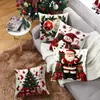 Nova fronha de pelúcia curta com estampa de boneco de neve de desenho animado para decoração de Natal, adequada para sofá, sala de estar e quarto, atacado
