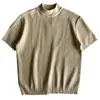 Camiseta de Punto de Manga Corta para Hombre, Cuello Semi Alto, Textura de Canalé, Estilo Old Money, Seda de Hielo, Verano, Venta al por Mayor de Fábrica Transfronteriza
