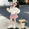 Conjunto Otoñal de Dos Piezas para Niña: Conjunto de Sudadera Informal de Moda con Retazos y Falda Plisada para Estudiantes de Secundaria