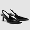 Zapatos de Tacón Alto con Tira Fina, Punta Fina, Apertura Baja, Talón Cerrado y Sandalias de Espalda Abierta, Estilo Transfronterizo Elegante y Sofisticado en Negro, con un Toque Francés de Alta Gama y Diseño Versátil