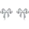 Pendientes de plata de ley S925 con moissanita transfronterizos, pendientes de lazo de lujo ligero, venta al por mayor de fábrica de joyería de plata europea y americana