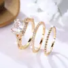 Rongxing Transfronterizo Retro Cuadrado Piedra Principal Juego de Tres Piezas Anillo para Mujer Anillo de Compromiso para Mujer Juego de Anillos Decorativos