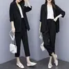 Conjunto al por mayor transfronterizo, ropa para mujer talla grande, estilo coreano de primavera, corte holgado, adelgazante, profesional, a la moda, traje de dos piezas con cintura de corbata