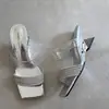 Zapatillas de Verano 2025 de Talla Grande Transfronteriza de Tacón Grueso de una Línea y Punta Abierta para Mujer, Sandalias de Diamantes de Imitación de Punta Cuadrada y Tacones Altos