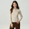 Nuevo Top de Base de Cachemir Elástico con Solapa y Media Cremallera de Otoño para Mujer, Ropa de Abrigo, Adelgazante, Top de Color Sólido, Tejido de Punto