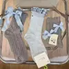 Calcetines Holgados Estilo Coreano de Alto Valor para Niñas con Encaje, Versátiles Lindos Calcetines de Cuadros Gris Azul con Moño para Primavera y Verano
