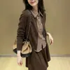 Camisa de linho estilo francês, estética "old money", com sobreposição de suéter de tricô, top de duas peças para mulheres, cardigã suéter casual e elegante para primavera e outono