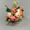 Flores de capullo de té de nueve cabezas artificiales transfronterizas, ramos de flores artificiales, adornos para decoración de bodas y del hogar
