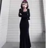 Atmósfera Estilo Coreano Principios de Otoño Ropa Popular para Mujer 2025 Nuevo Paso a Paso Vestido de Cola de Pescado Negro Loto Falda Larga