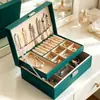 Caja de Joyería de Cuero PU Doble Capa Personalizable Lista para Usar con Gran Capacidad y Almacenamiento Dividido para Collares, Anillos, Pulseras y Accesorios