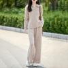 25 Outono e Inverno Simples Lapela Torção 100% Lã Moda Terno Feminino Lapela Top Casual Tricô Calça Wide-Leg